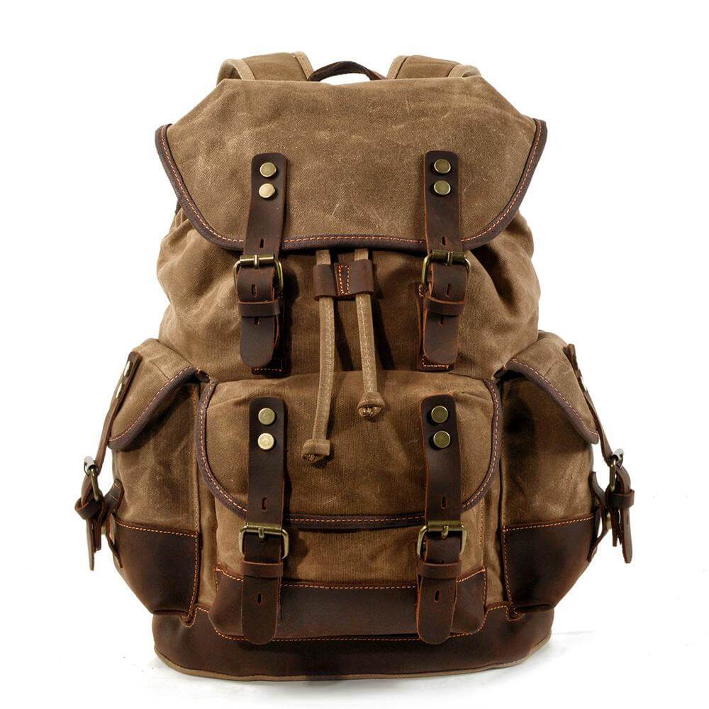 Genuine Leather Waxed-Canvas Laptop Backpack Rucksack - Image 5