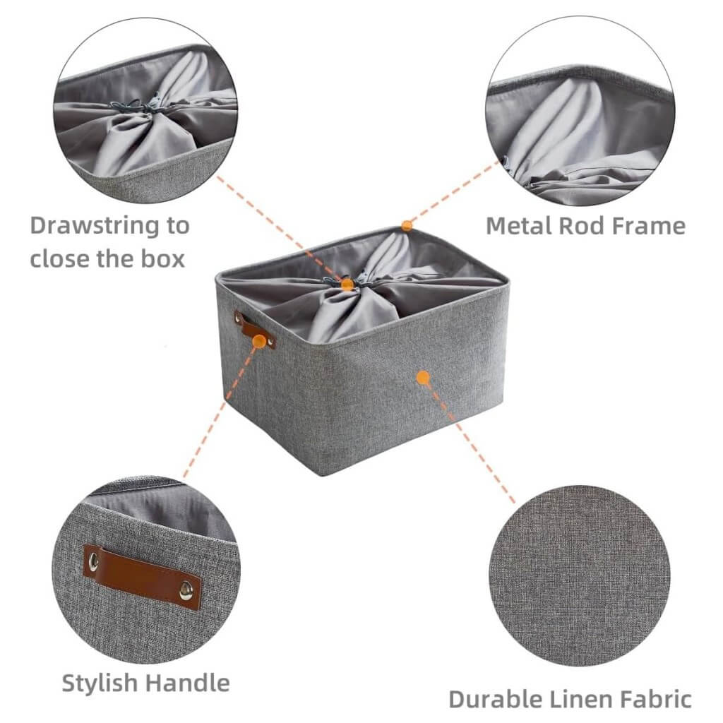 Grey Storage Basket with Leather Handle - Image 12