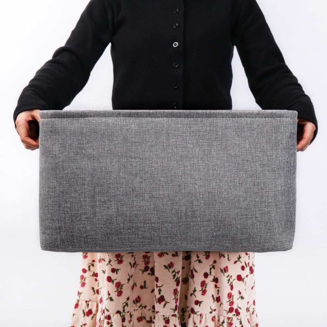 Grey Storage Basket with Leather Handle - Image 13