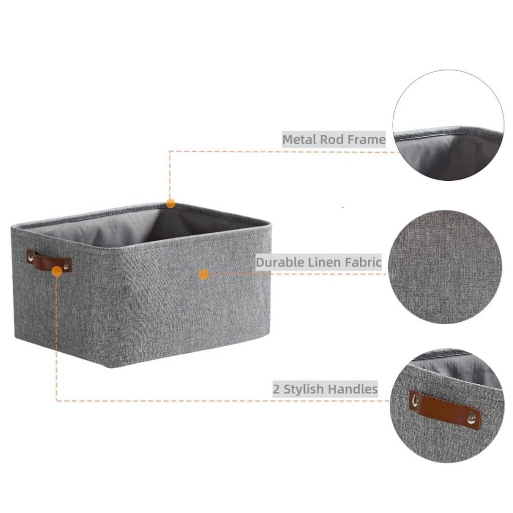 Grey Storage Basket with Leather Handle - Image 18