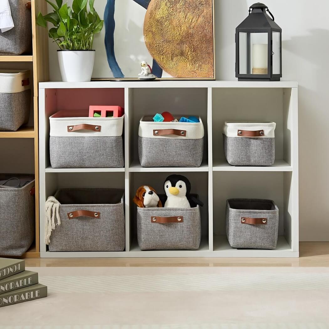 Grey Storage Basket with Leather Handle - Image 54