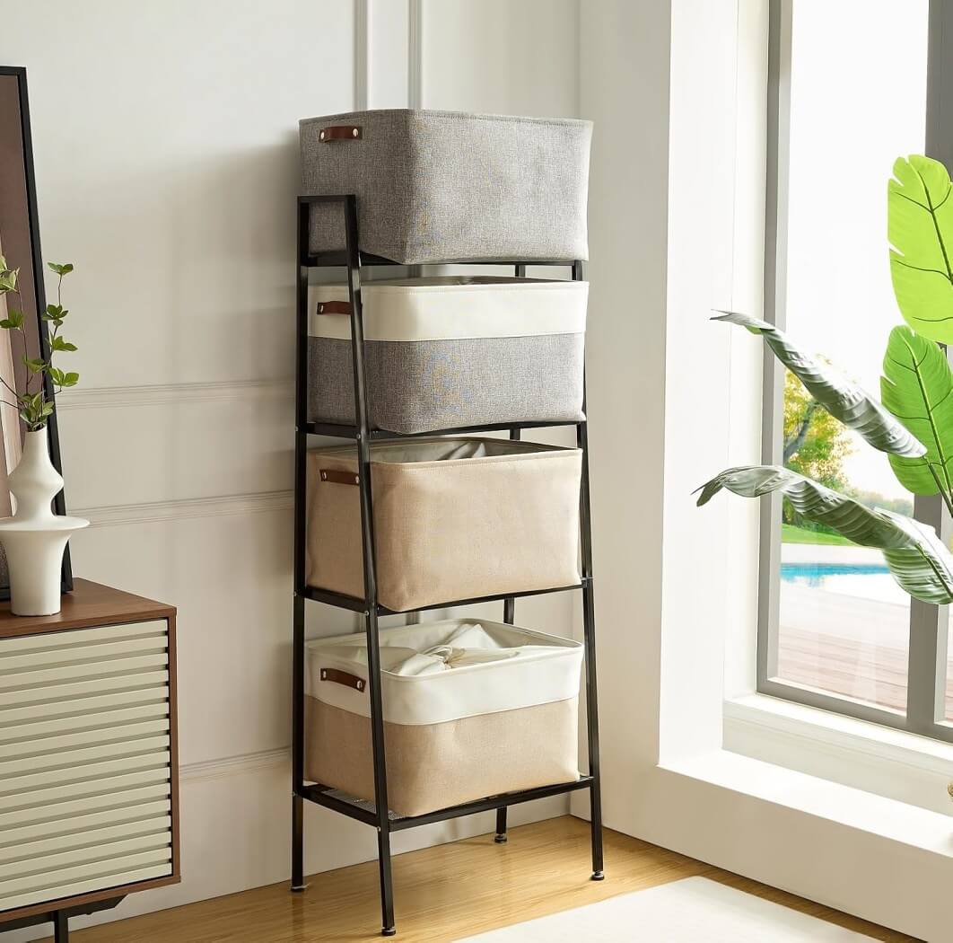 Grey Storage Basket with Leather Handle - Image 65