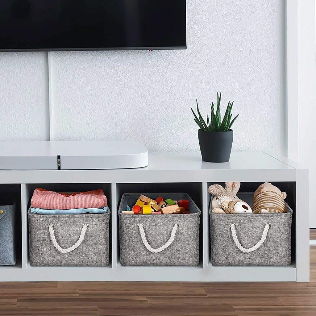 Grey Storage Basket with Leather Handle - Image 77