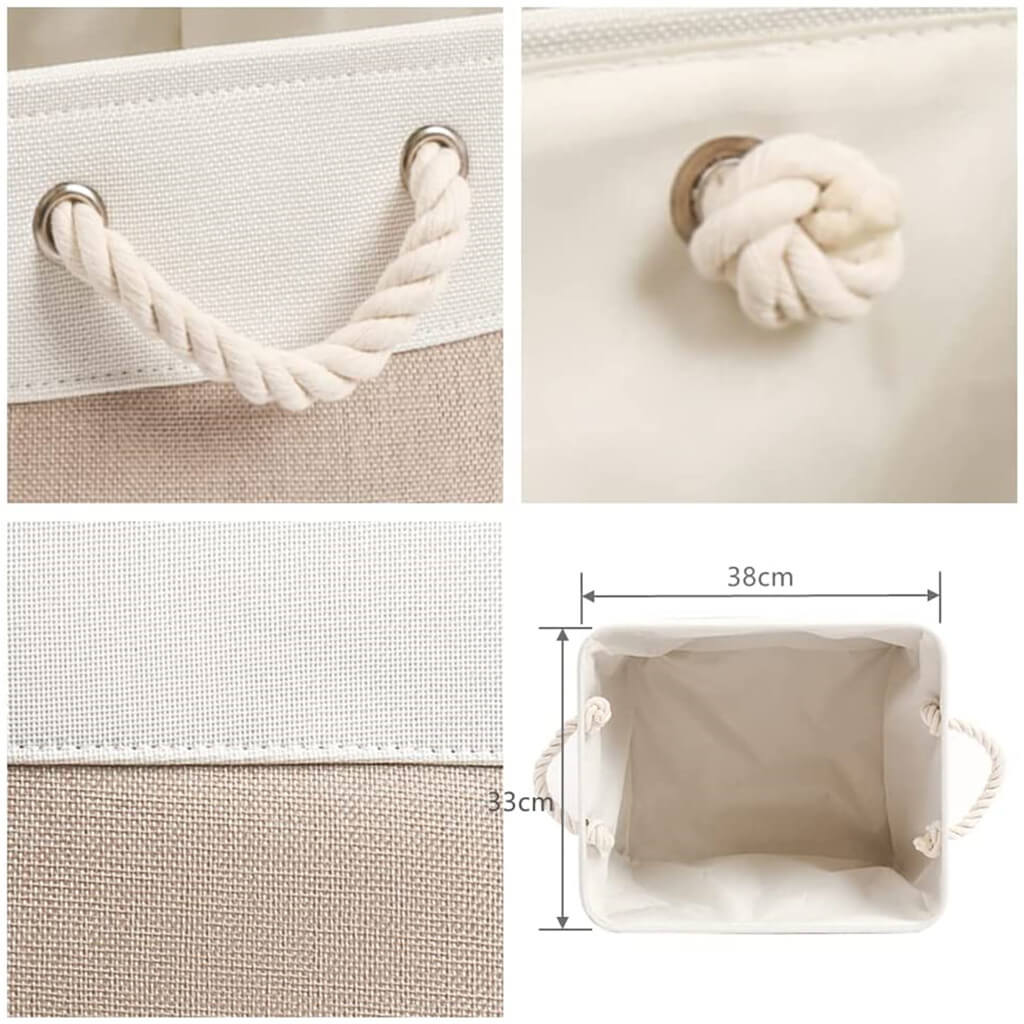 Large Fabric Baskets Beige/White 33x38x33 CM - Image 5