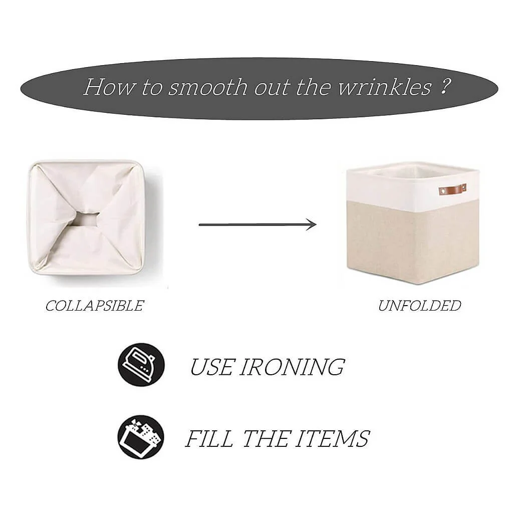 White Khaki Storage Basket with Leather Handles - Image 13