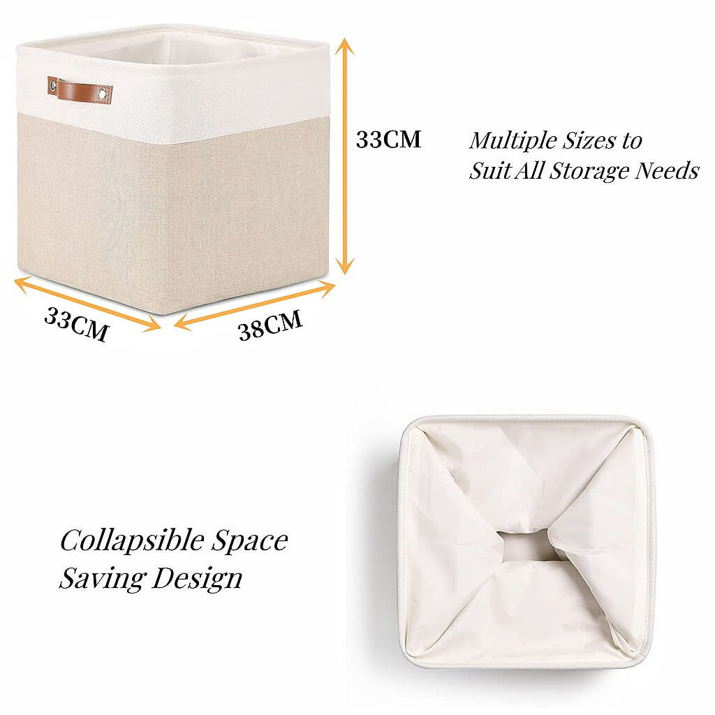 White Khaki Storage Basket with Leather Handles - Image 25
