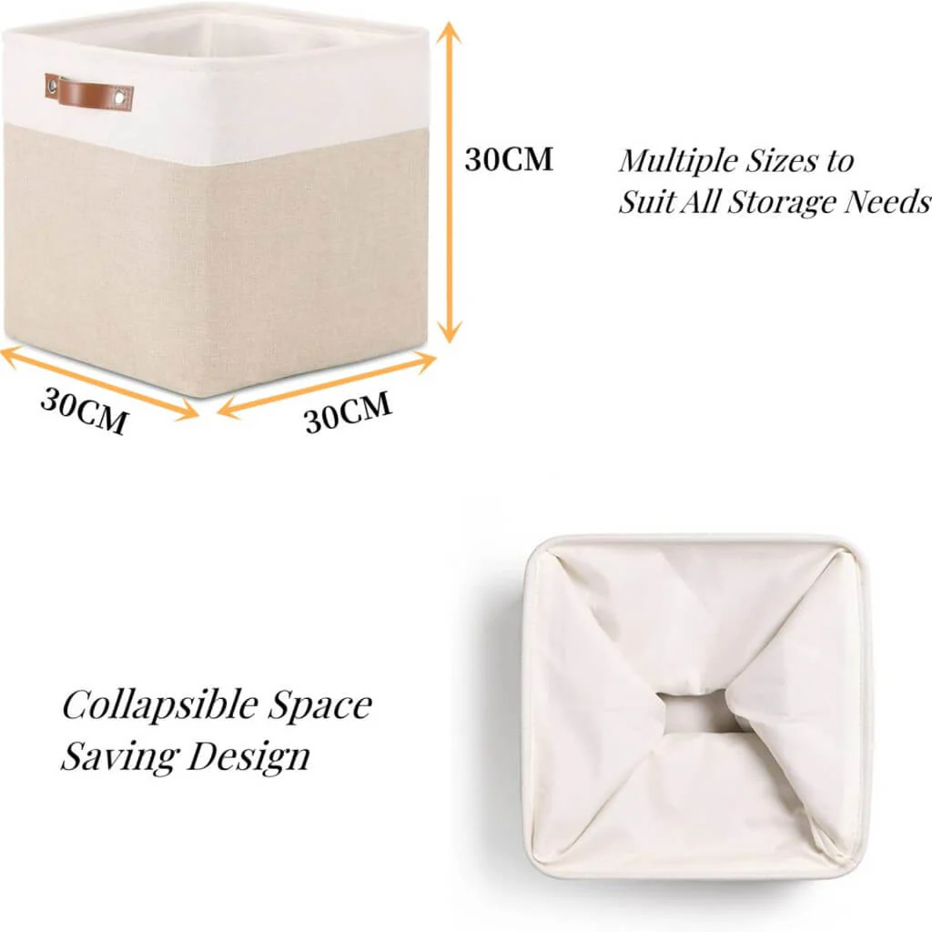 White Khaki Storage Basket with Leather Handles - Image 39