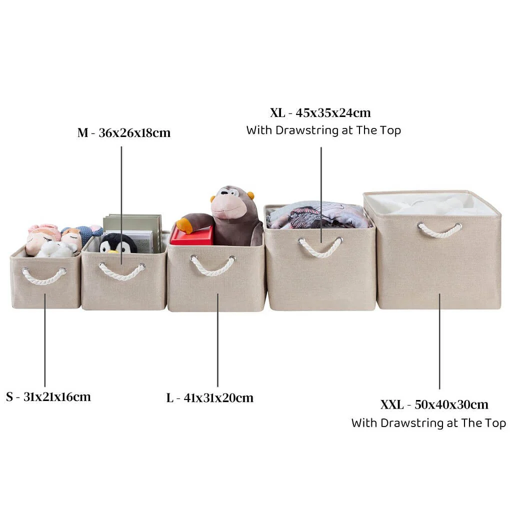 Fabric Storage Boxes Light Khaki - Image 9