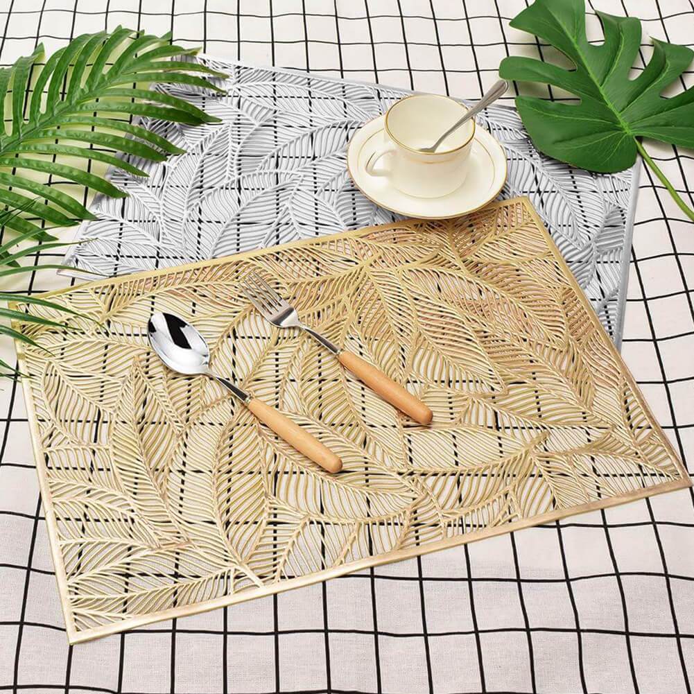 MANGATA Placemats and Coaster Sets, PVC Decorative Placemat Washable Hollow Table Mats Set for Kitchen Dining Table（Rectangle） - Image 3
