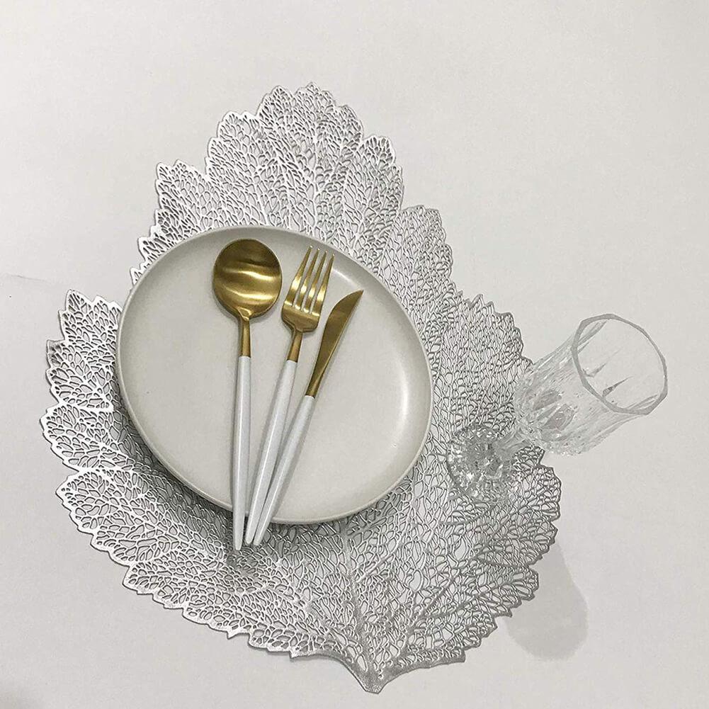Non-Stick Oil PVC Table Mat Set of 6 (Silver-Leaf) - Image 7