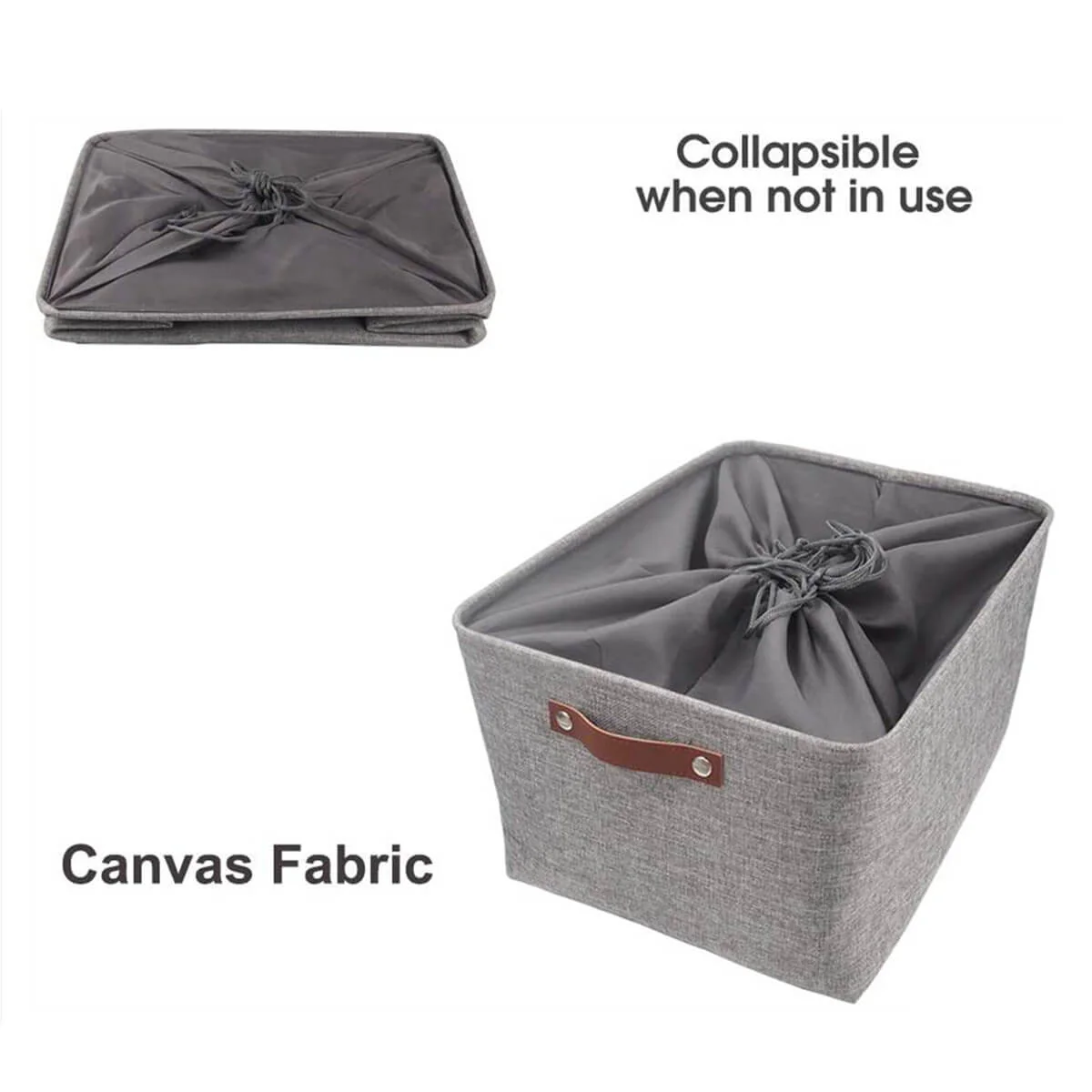 Foldable Mangata Leather Handle Storage Baskets Set, Grey - Image 32
