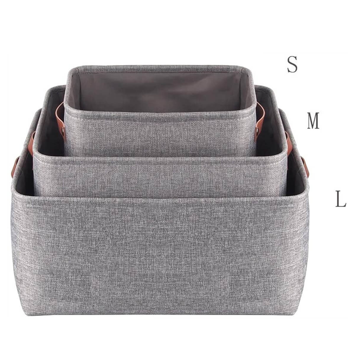 Foldable Mangata Leather Handle Storage Baskets Set, Grey - Image 33