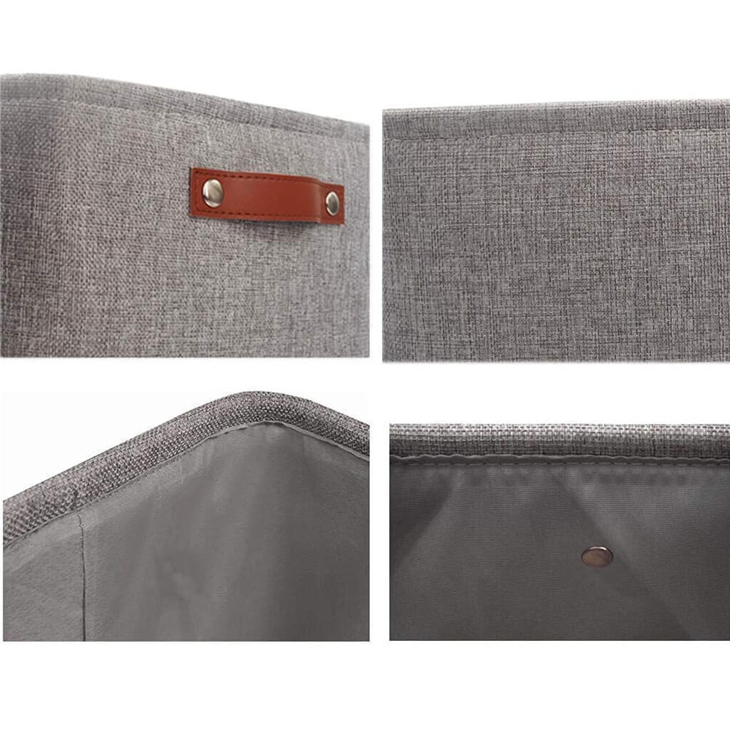 Foldable Mangata Leather Handle Storage Baskets Set, Grey - Image 5