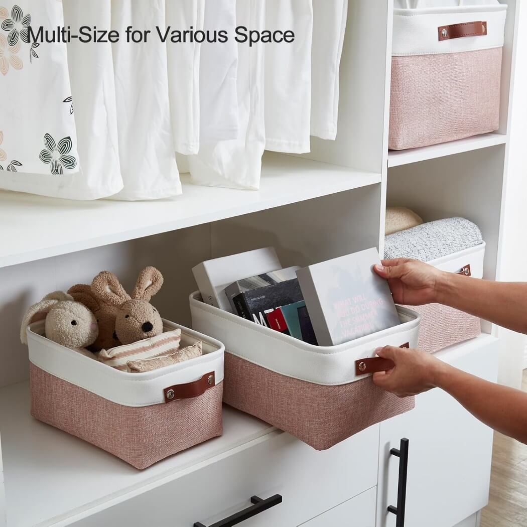 Pink White Rectangular Fabric Storage Boxes for Wardrobe, Shelves & Cupboards - Image 39