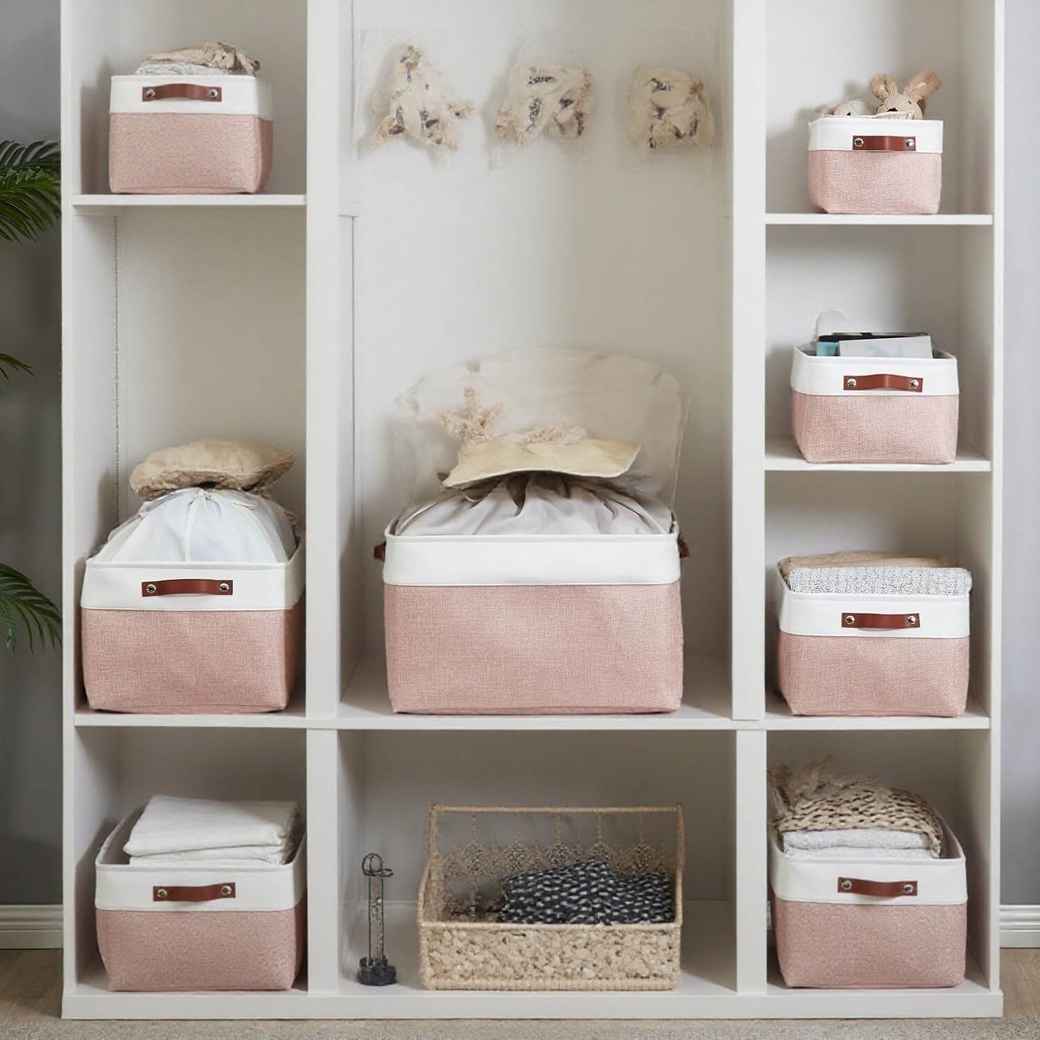 Pink White Rectangular Fabric Storage Boxes for Wardrobe, Shelves & Cupboards - Image 48