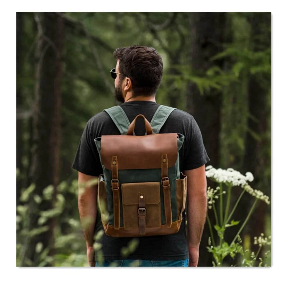 Vintage Waterproof Leather Canvas Backpack Rucksack - Image 17