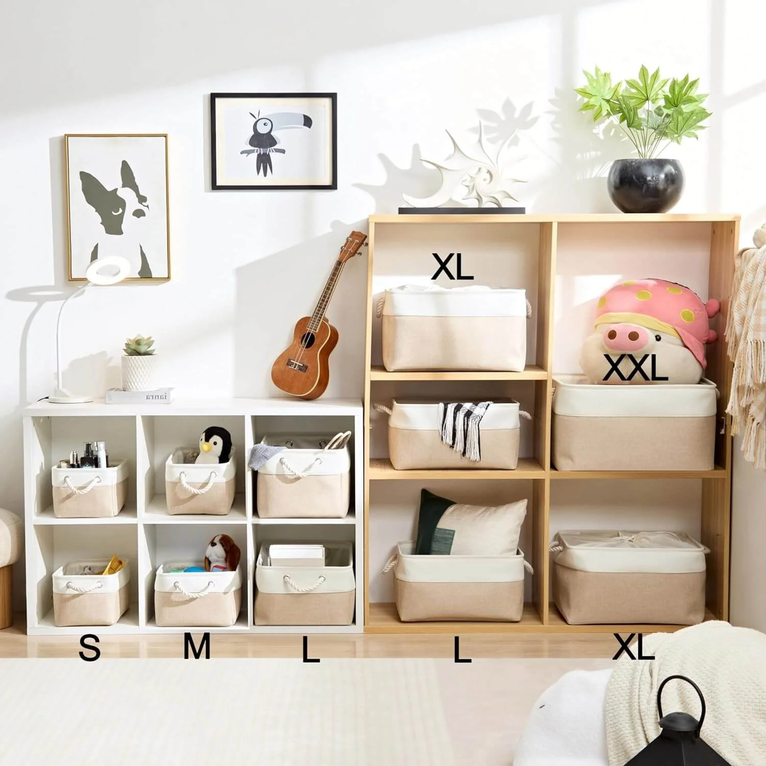 White Khaki Storage Baskets With Rope Handles For Wardrobe - Image 25