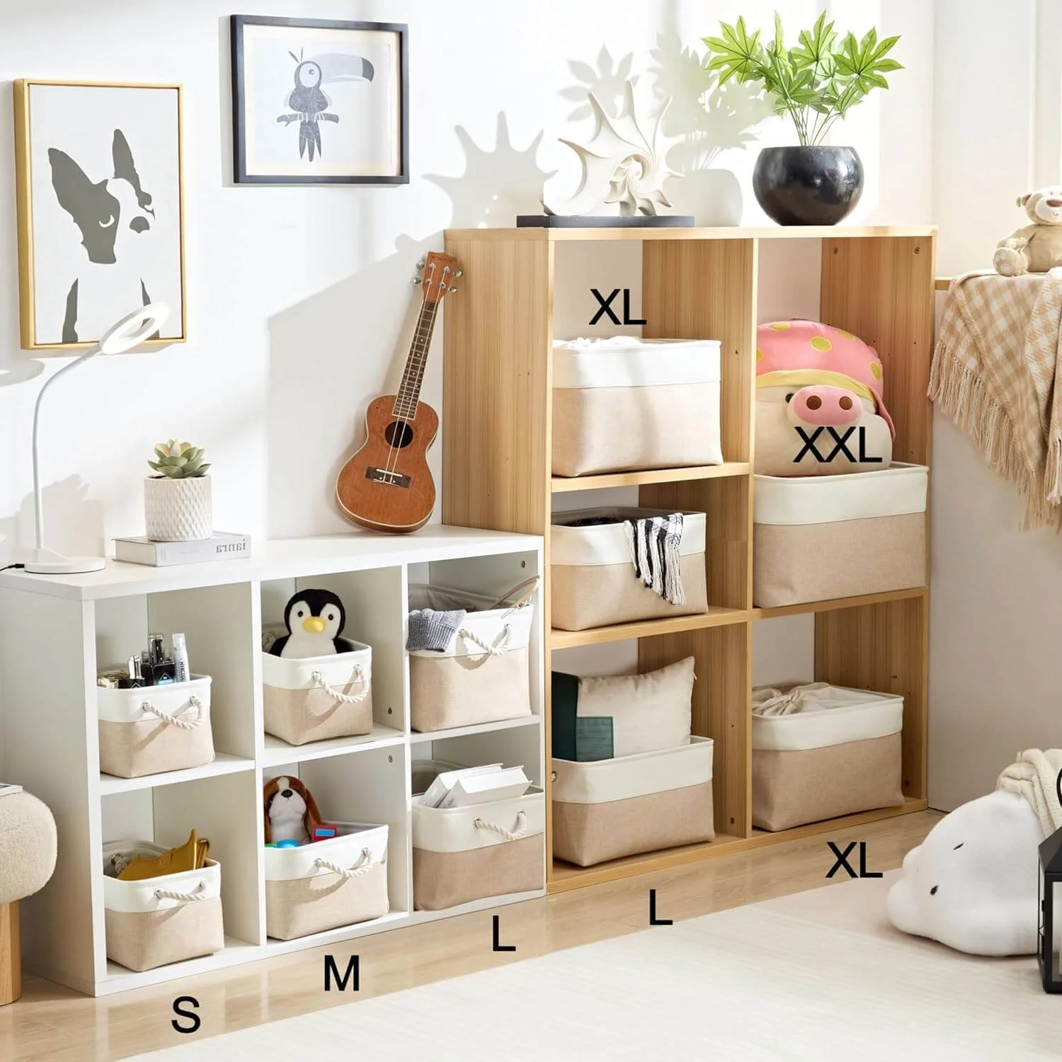 White Khaki Storage Baskets With Rope Handles For Wardrobe - Image 35