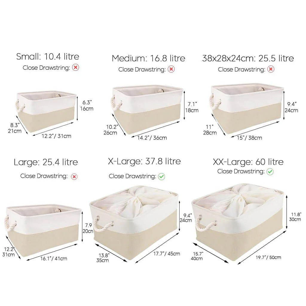 White Khaki Storage Baskets With Rope Handles For Wardrobe - Image 42