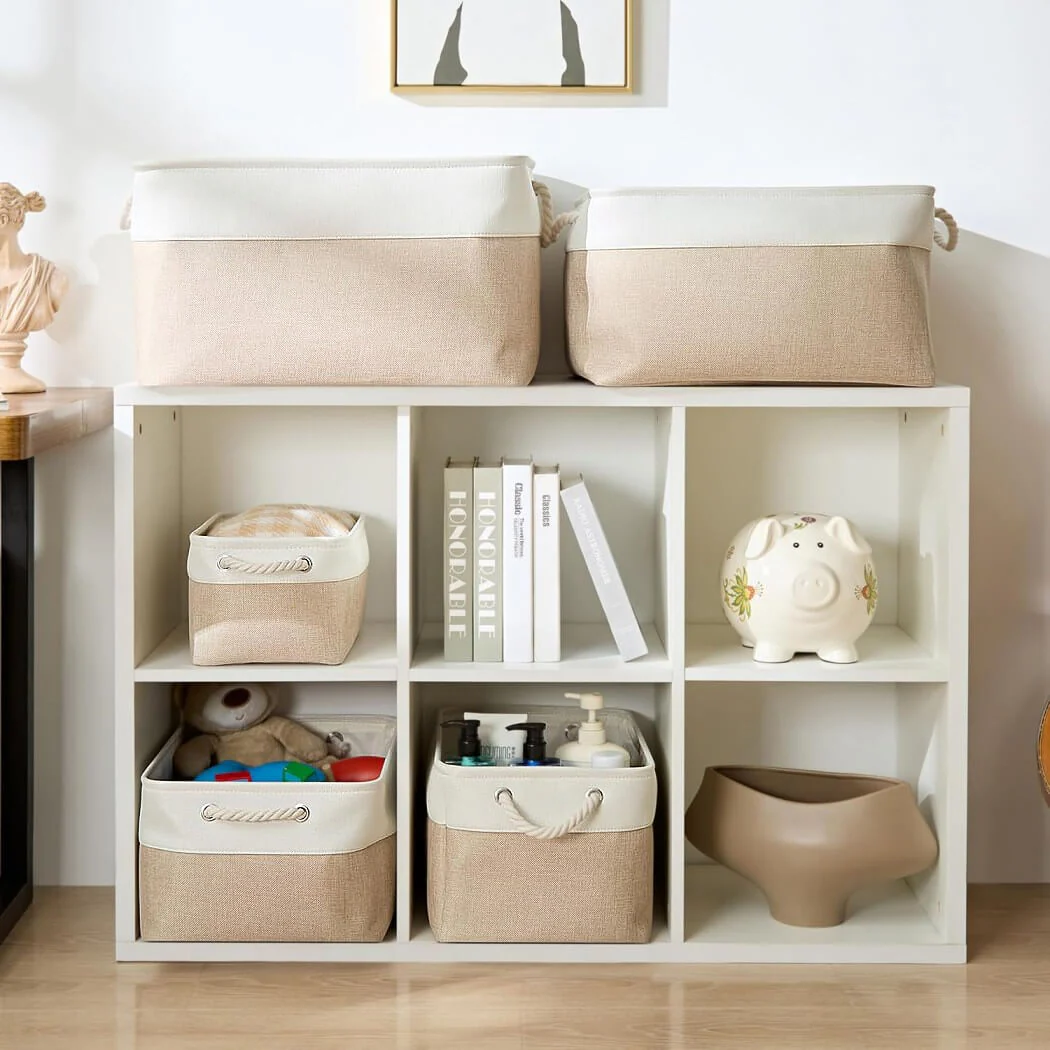 White Khaki Storage Baskets With Rope Handles For Wardrobe - Image 51